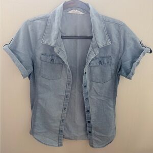 Light Blue Denim Short-Sleeve Button-Up Shirt